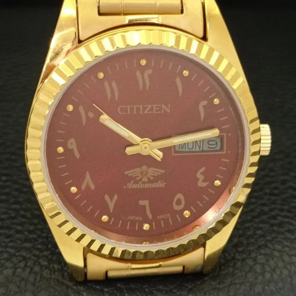 Vintage 1977 Citizen Automatic Mens Gold Watch W/daydate & Arabic accents